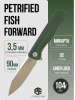 Нож Petrified Fish Forward, D2, Satin, Micarta Green Handle, PF818GRMS